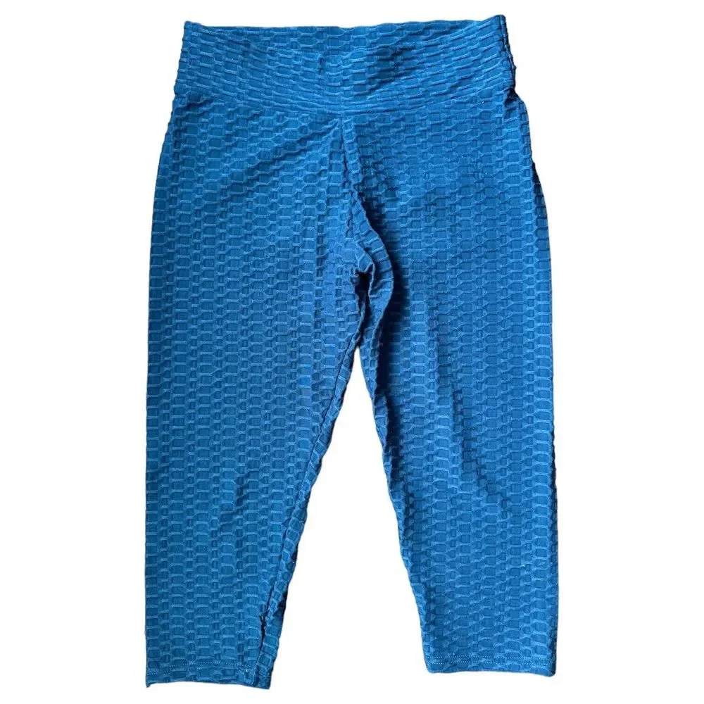 Gillya Honeycomb Scrunched Butt Lift TikTok Workout Leggings Blue Cropped M